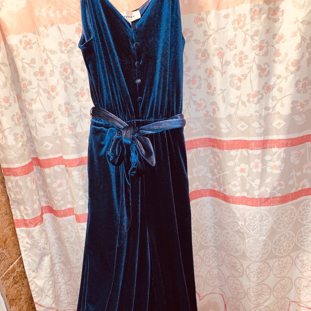 Navy Blue Velvet Jumpsuit